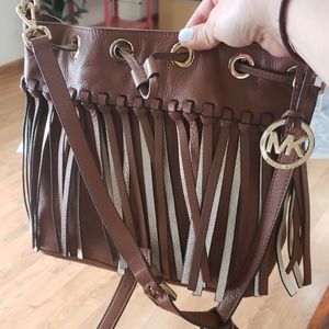 Michael Kors brown bucket fringe purse